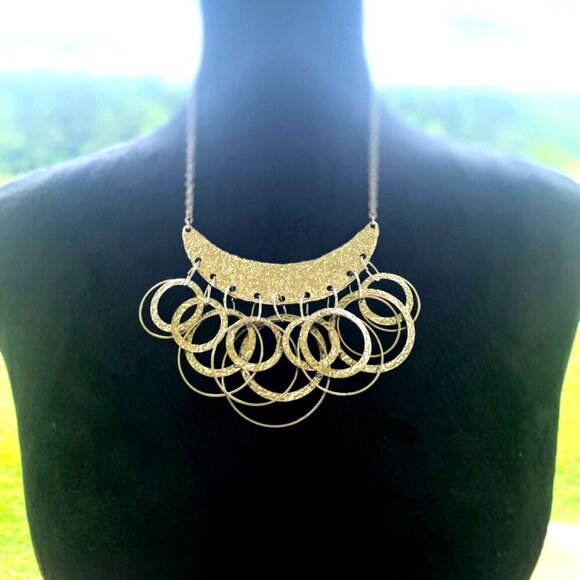 Womens Boho Chic Hammered Polished Silver tone Necklace 19" Layered - Picture 3 of 10